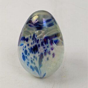 GES Glass Eye Studio Hand Blown Egg Shaped Paperweight Blue 2.5" Artist Signed